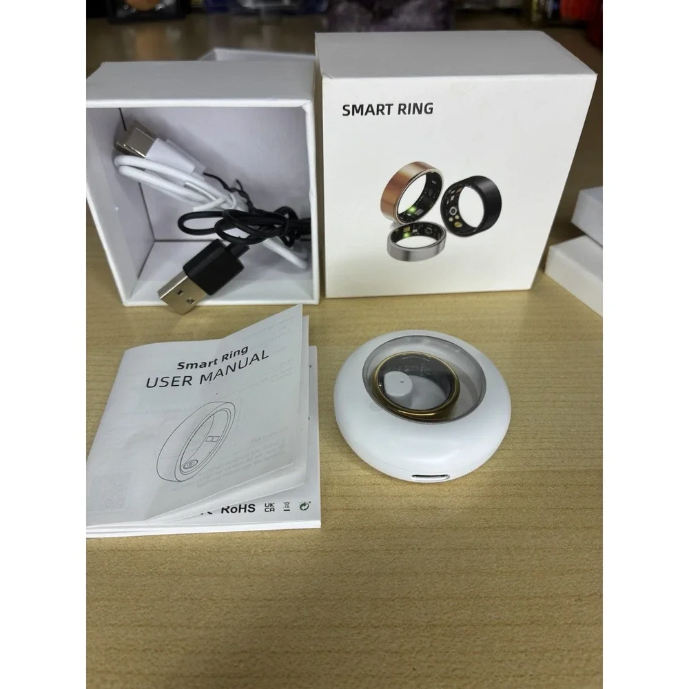 Gold Smart Ring with Steps, HR, Blood O2, Sleep, 5ATM Waterproof Size 8